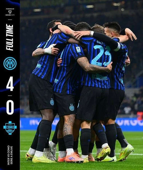 意甲-国米4-0科莫 劳塔罗闪击 小图拉姆&恰20破门