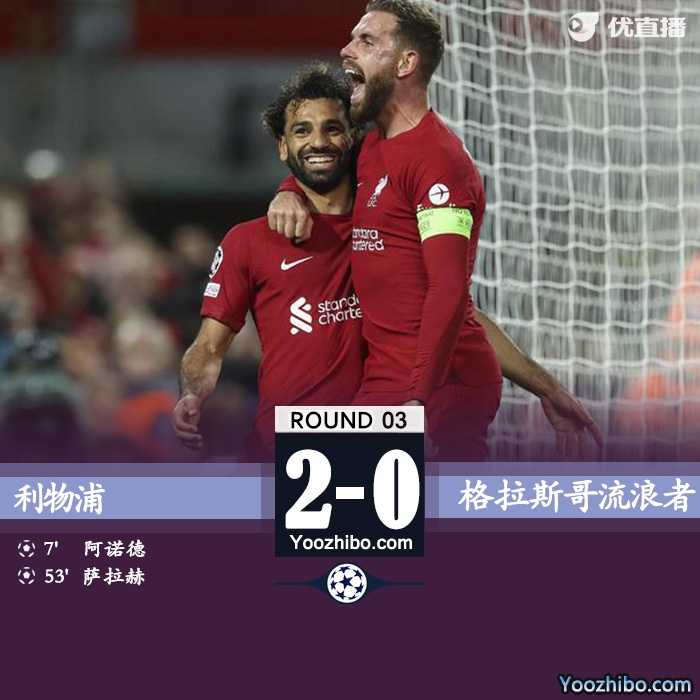 利物浦主场2-0战胜流浪者