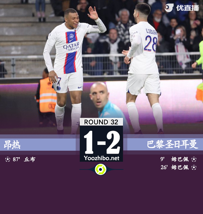 巴黎圣日耳曼2-1击败昂热