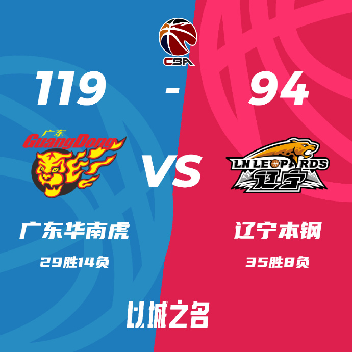 广东119-94大胜辽宁 胡明轩24+5 赵继伟14+5+9 张镇麟17中5