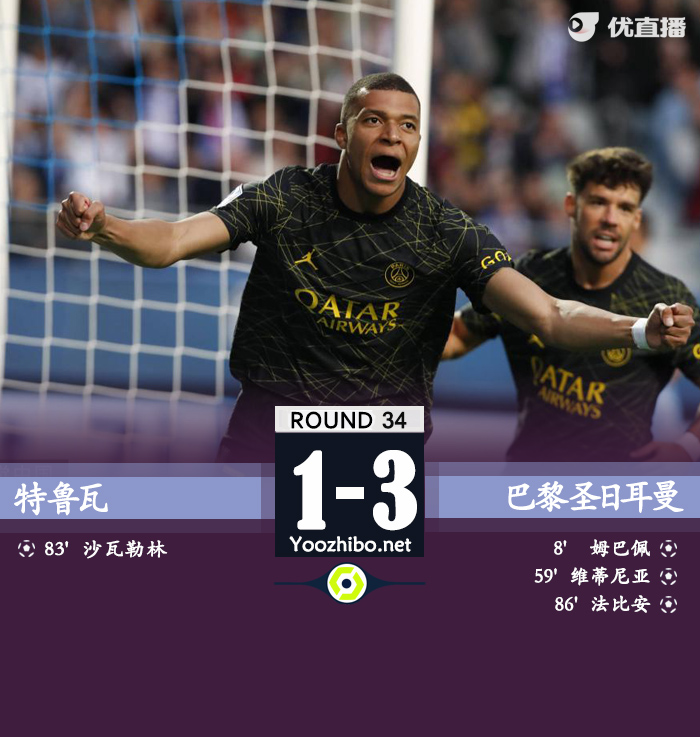 巴黎客场3-1特鲁瓦