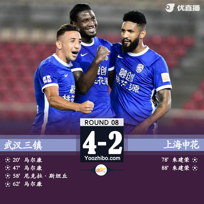 武汉三镇4-2战胜上海申花