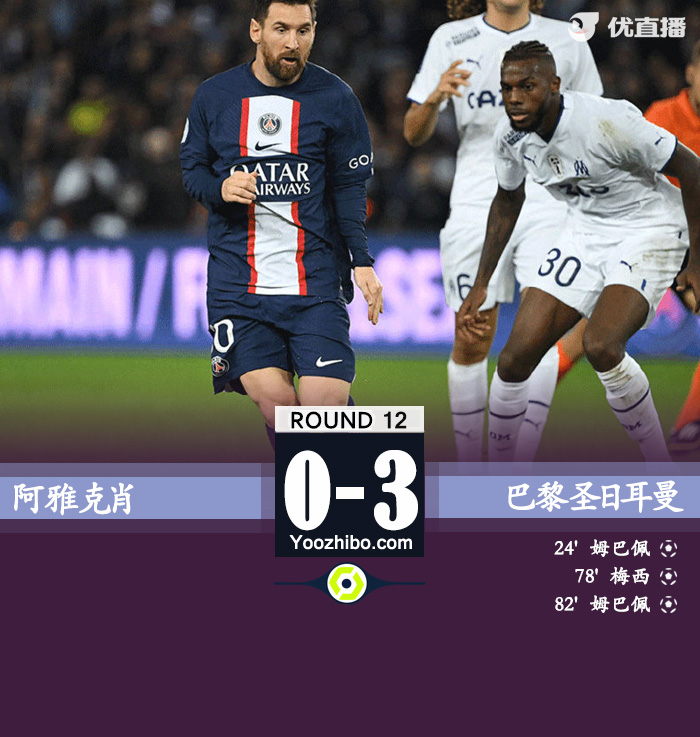 巴黎圣日耳曼客场3-0完胜阿雅克肖